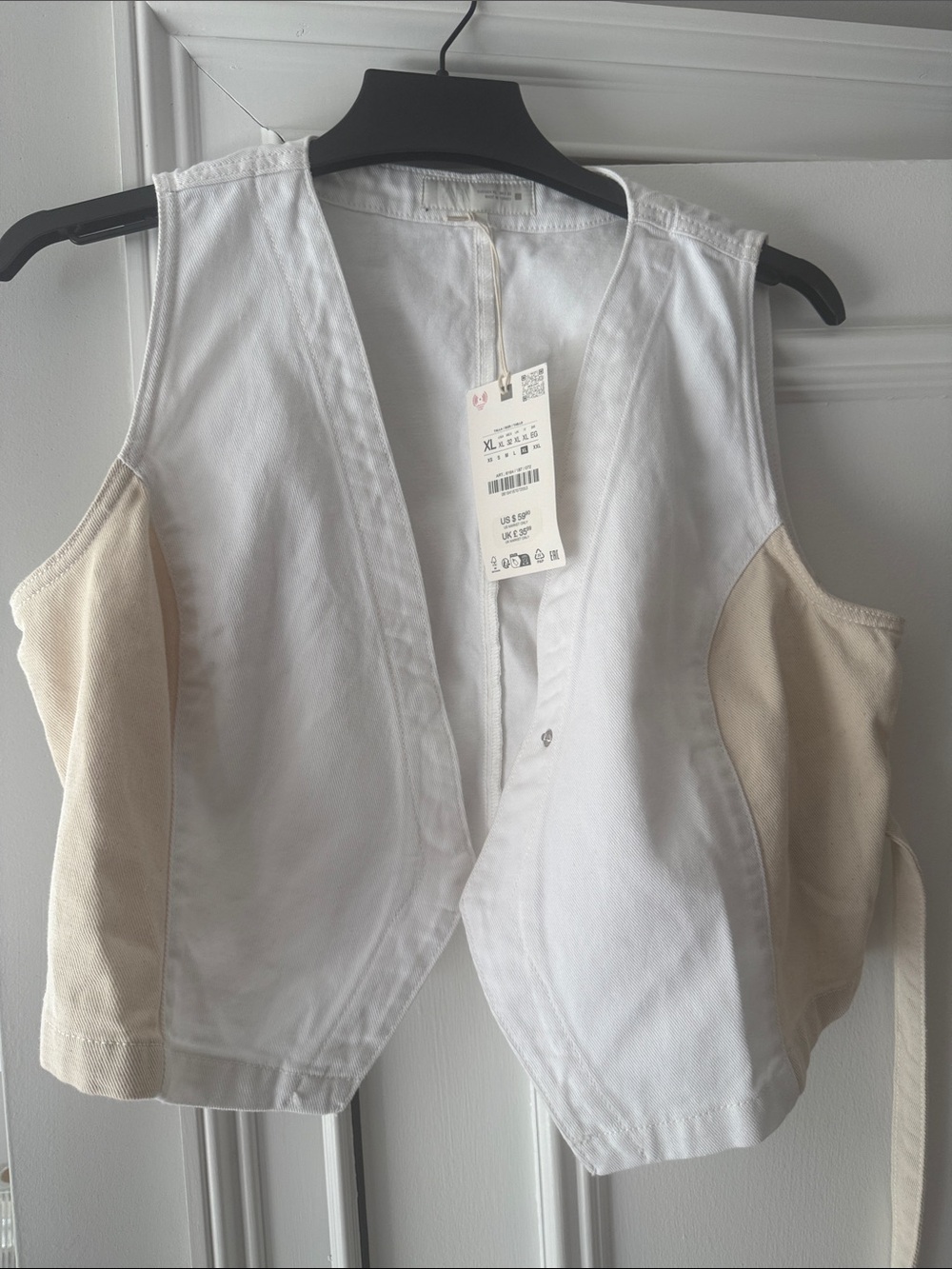 Zara White Open-Front Tie-Back Vest